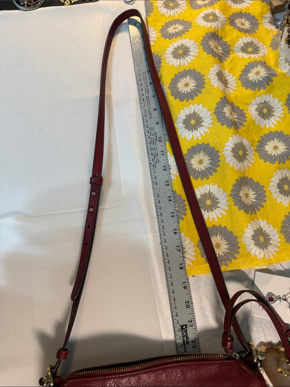Vince Camuto Burgundy Leather Crossbody with Gold Logo 7” x 10” strap 22” appx - Picture 13 of 13